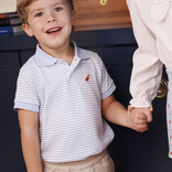 The Beaufort Bonnet Company TBBC Prim & Proper Polo - Beale Street Blue Stripe/Richmond Red
