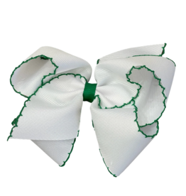 Wee Ones Wee Ones King White w/ Green Moonstitch Bow