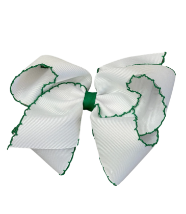 Wee Ones Wee Ones King White w/ Green Moonstitch Bow