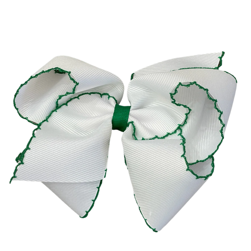Wee Ones Wee Ones King White w/ Green Moonstitch Bow
