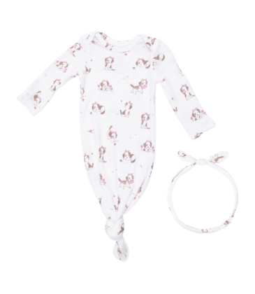 Angel Dear Angel Dear Knotted Gown & Headband - Explorer Puppy Pink