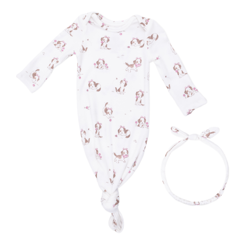 Angel Dear Angel Dear Knotted Gown & Headband - Explorer Puppy Pink