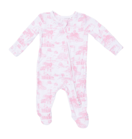 Angel Dear Angel Dear Ruffle Zipper Footie - Golf Toile Pink