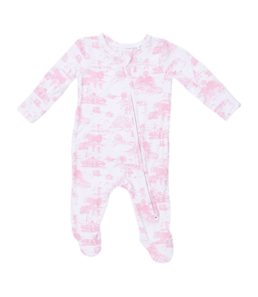 Angel Dear Angel Dear Ruffle Zipper Footie - Golf Toile Pink