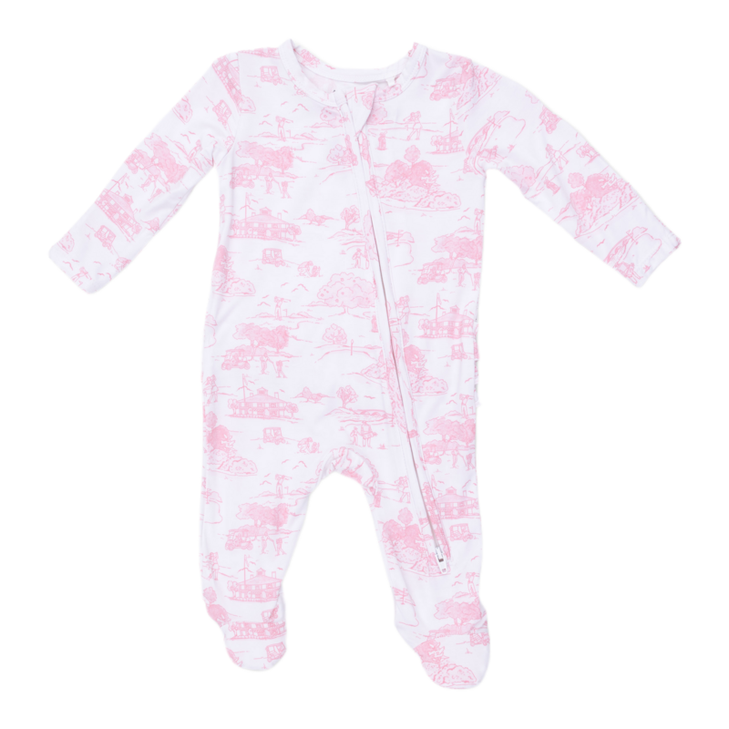 Angel Dear Angel Dear Ruffle Zipper Footie - Golf Toile Pink