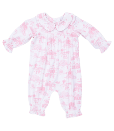 Angel Dear Angel Dear Smocked Romper - Golf Toile Pink
