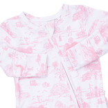 Angel Dear Angel Dear Ruffle Zipper Footie - Golf Toile Pink
