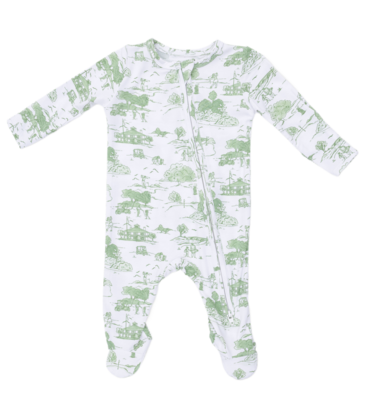 Angel Dear Angel Dear Zipper Footie - Golf Toile Green