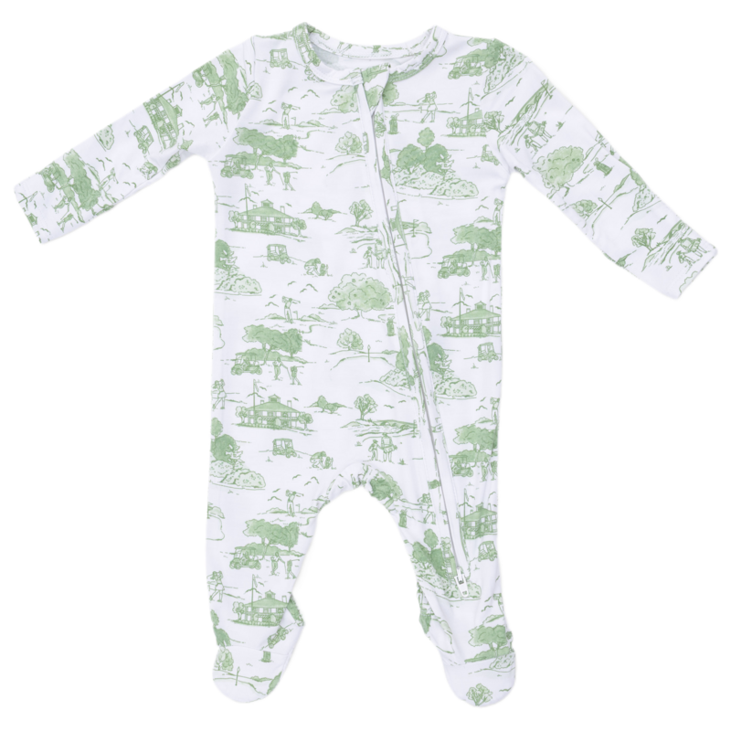 Angel Dear Angel Dear Zipper Footie - Golf Toile Green