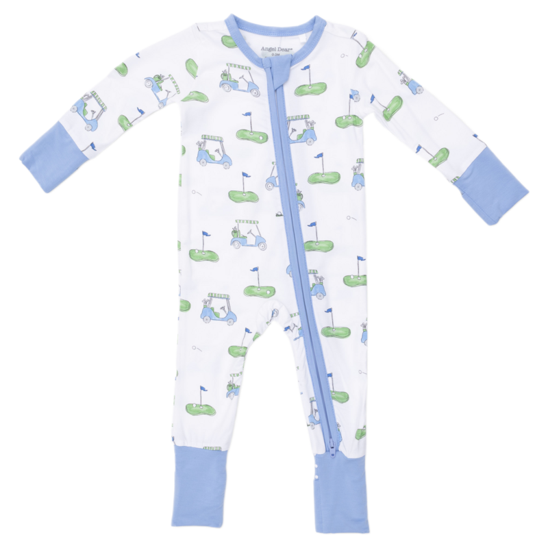 Angel Dear Angel Dear Zipper Romper - Golf Carts Blue