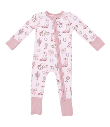 Angel Dear Angel Dear Zipper Romper - Cowgirl Boots & Bows