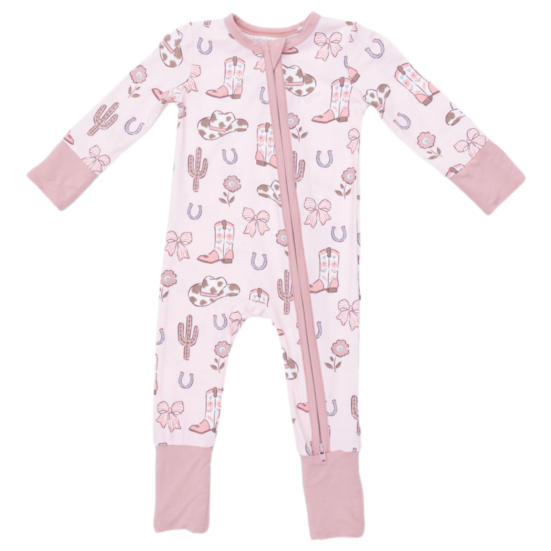 Angel Dear Angel Dear Zipper Romper - Cowgirl Boots & Bows