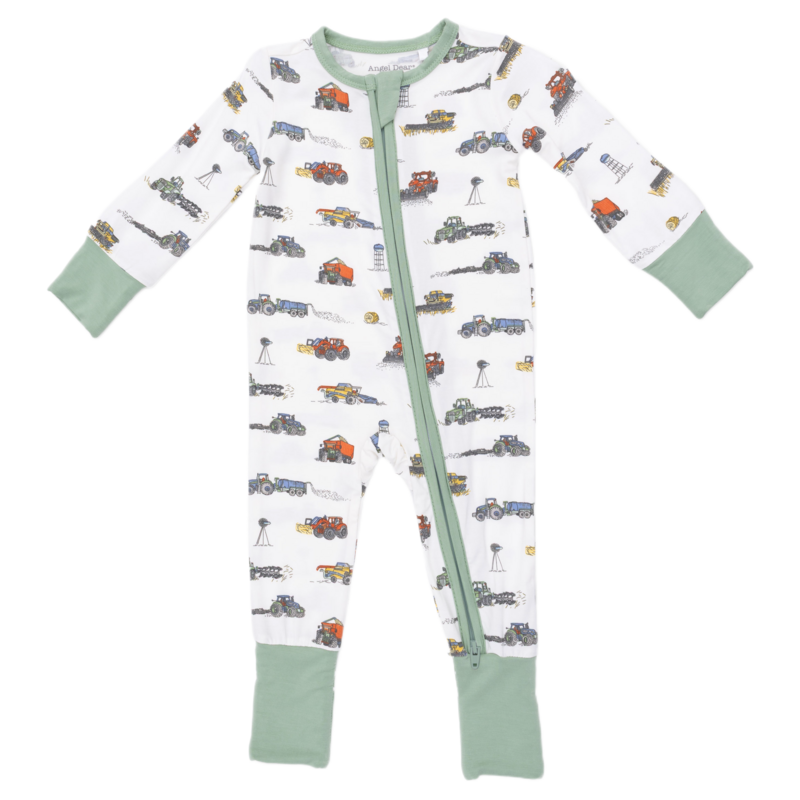 Angel Dear Angel Dear Zipper Romper - Farm Machines