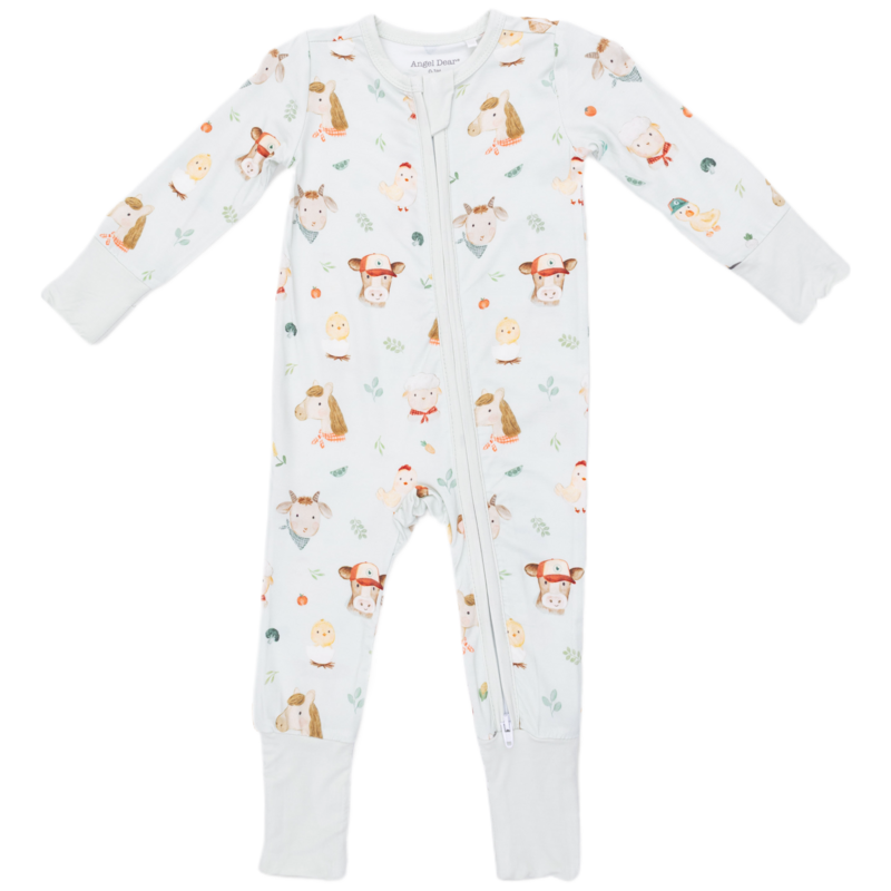 Angel Dear Angel Dear Zipper Romper - Baby Farm Faces