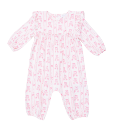 Angel Dear Angel Dear Ruffle Romper - Ballet Shoes Ribbon Stripe
