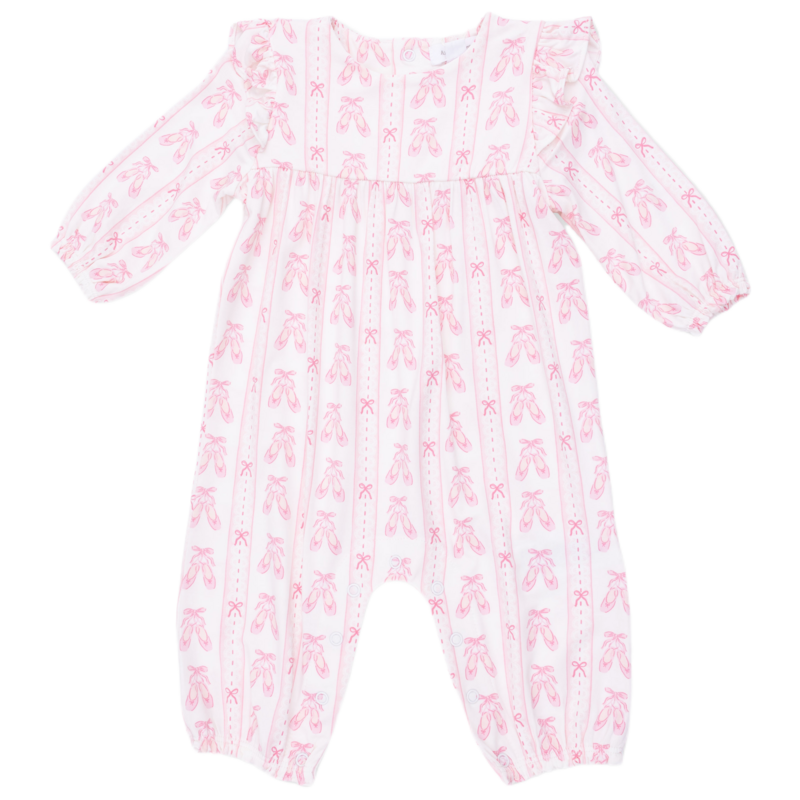 Angel Dear Angel Dear Ruffle Romper - Ballet Shoes Ribbon Stripe