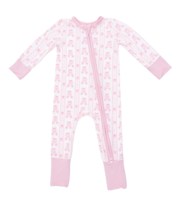 Angel Dear Angel Dear Zipper Romper - Ballet Shoes Ribbon Stripe