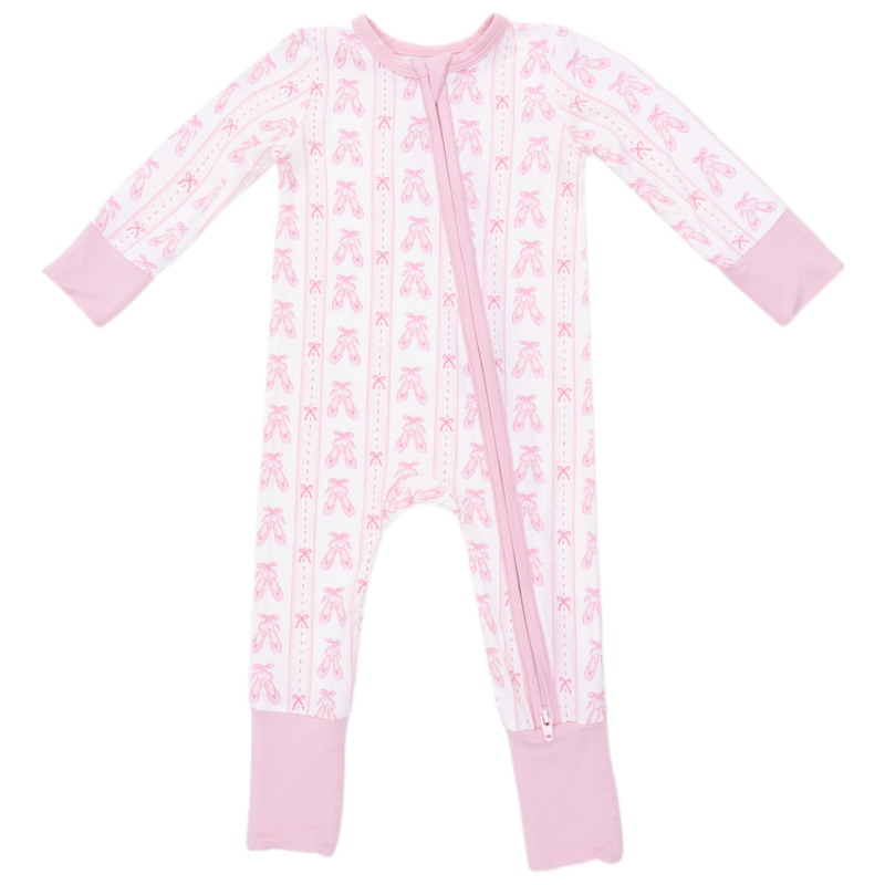 Angel Dear Angel Dear Zipper Romper - Ballet Shoes Ribbon Stripe