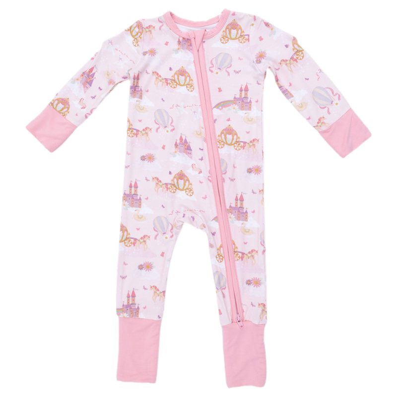 Angel Dear Angel Dear Zipper Romper - Princess Unicorns & Castle