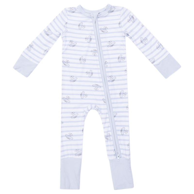 Angel Dear Angel Dear Zipper Romper - Airplane Stripe