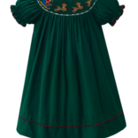 Anavini Anavini Santa's Sleigh Smocked Corduroy Dress