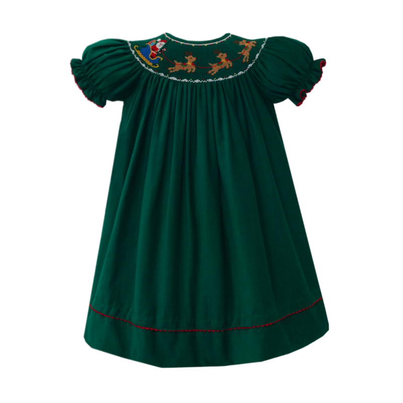 Anavini Anavini Santa's Sleigh Smocked Corduroy Dress