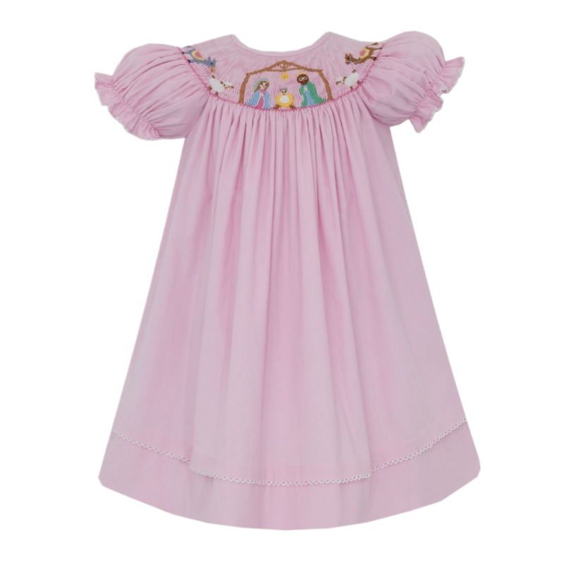 Anavini Anavini Nativity Smocked Corduroy Dress