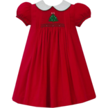 Anavini Anavini Christmas Tree Smocked Corduroy Dress