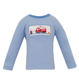 Anavini Anavini Fire Trucks Smocked T-Shirt