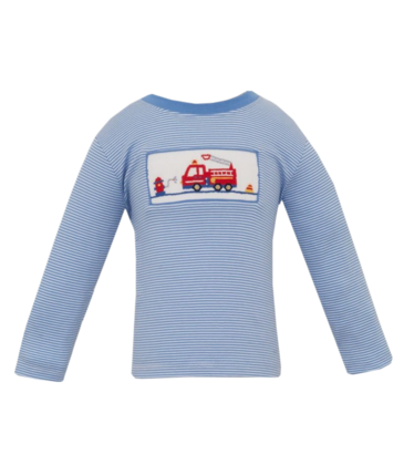 Anavini Anavini Fire Trucks Smocked T-Shirt