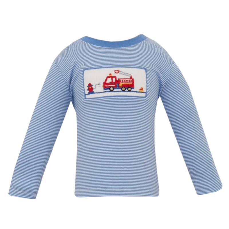 Anavini Anavini Fire Trucks Smocked T-Shirt