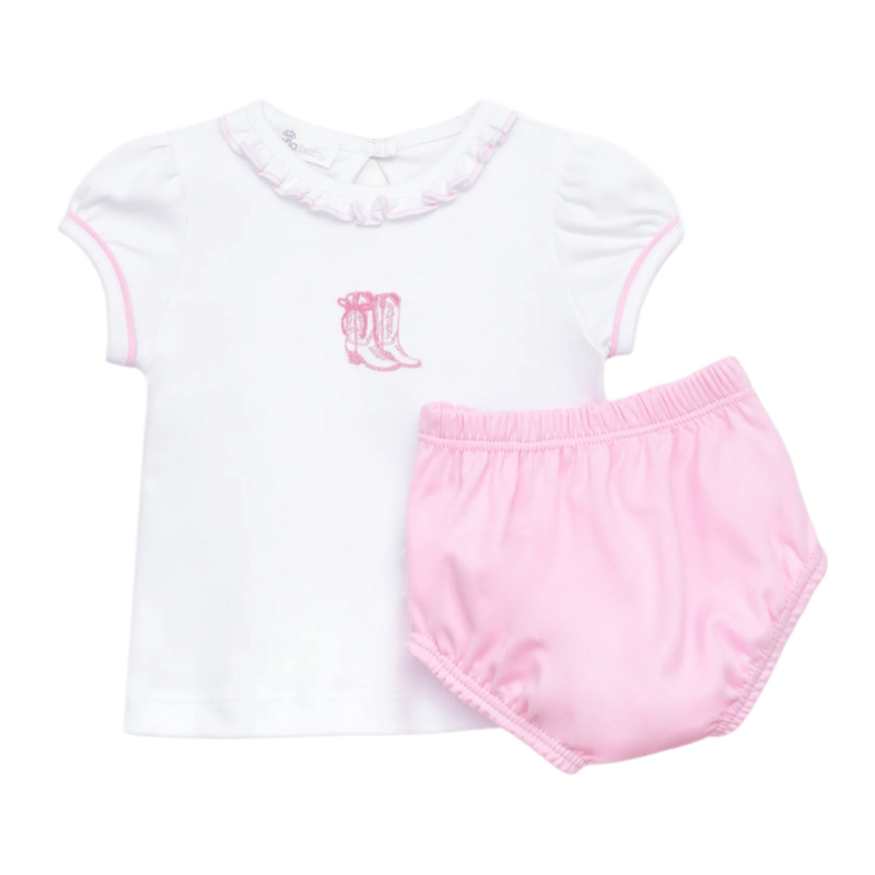 Magnolia Baby Magnolia Baby Darling Cowboy Boots Pink Ruffle Diaper Cover Set