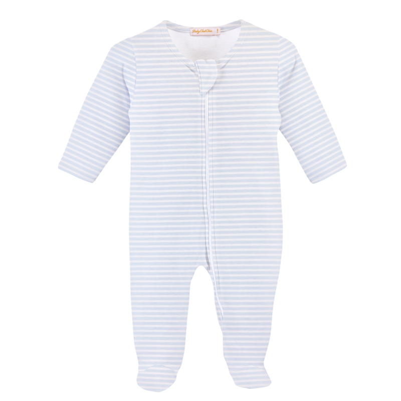 Baby Club Chic Baby Club Chic Light Blue Stripe Zipped Footie