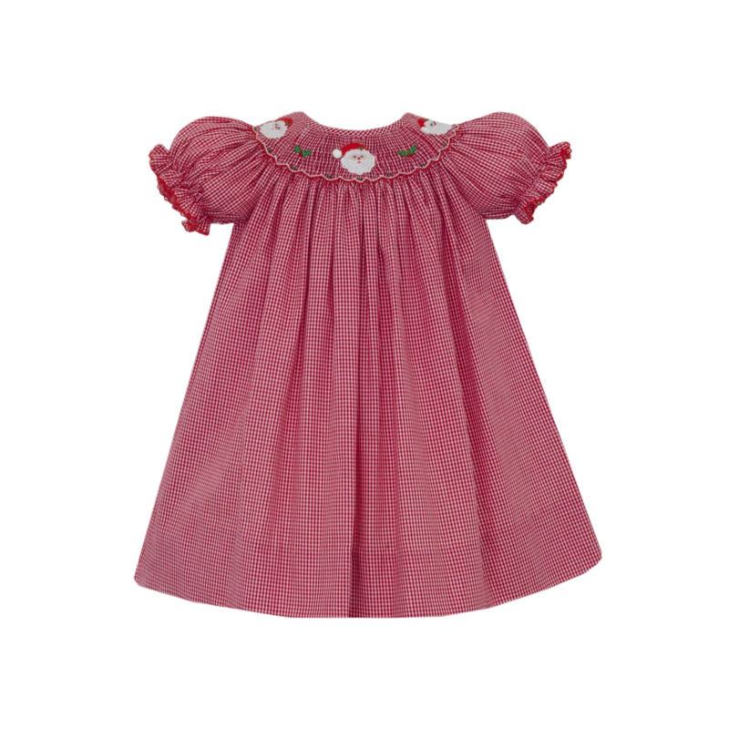Petit Bebe Petit Bebe Santa Face Red Gingham Bishop Dress