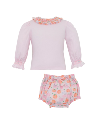 Petit Bebe Petit Bebe Pumpkin Print Smocked Bloomer Set