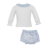 Petit Bebe Petit Bebe Blue Floral Smocked Bloomer Set