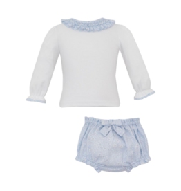 Petit Bebe Petit Bebe Blue Floral Smocked Bloomer Set