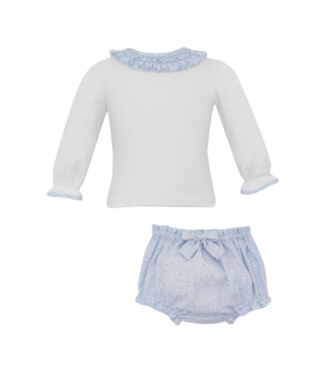 Petit Bebe Petit Bebe Blue Floral Smocked Bloomer Set