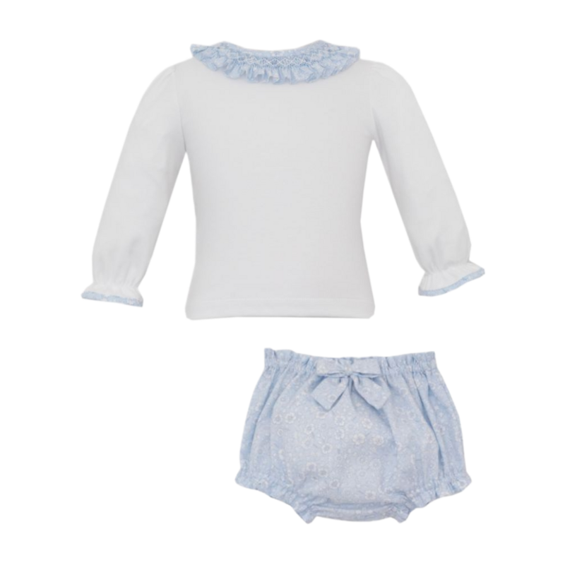 Petit Bebe Petit Bebe Blue Floral Smocked Bloomer Set