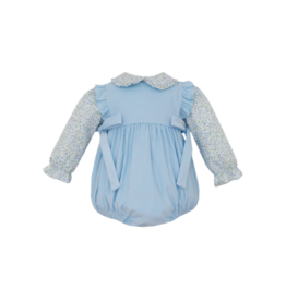 Petit Bebe Petit Bebe Blue Floral Blouse & Corduory Bubble Set