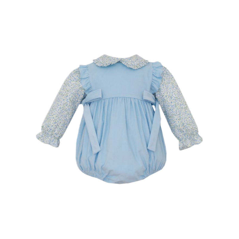 Petit Bebe Petit Bebe Blue Floral Blouse & Corduory Bubble Set