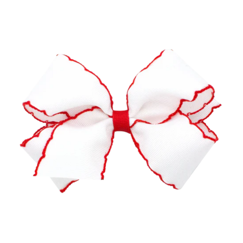 Wee Ones Wee Ones Medium White w/ Red Moonstitch Bow