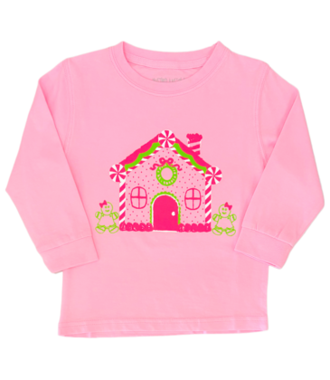 Mustard & Ketchup Mustard & Ketchup LS Pink Gingerbread House T-Shirt