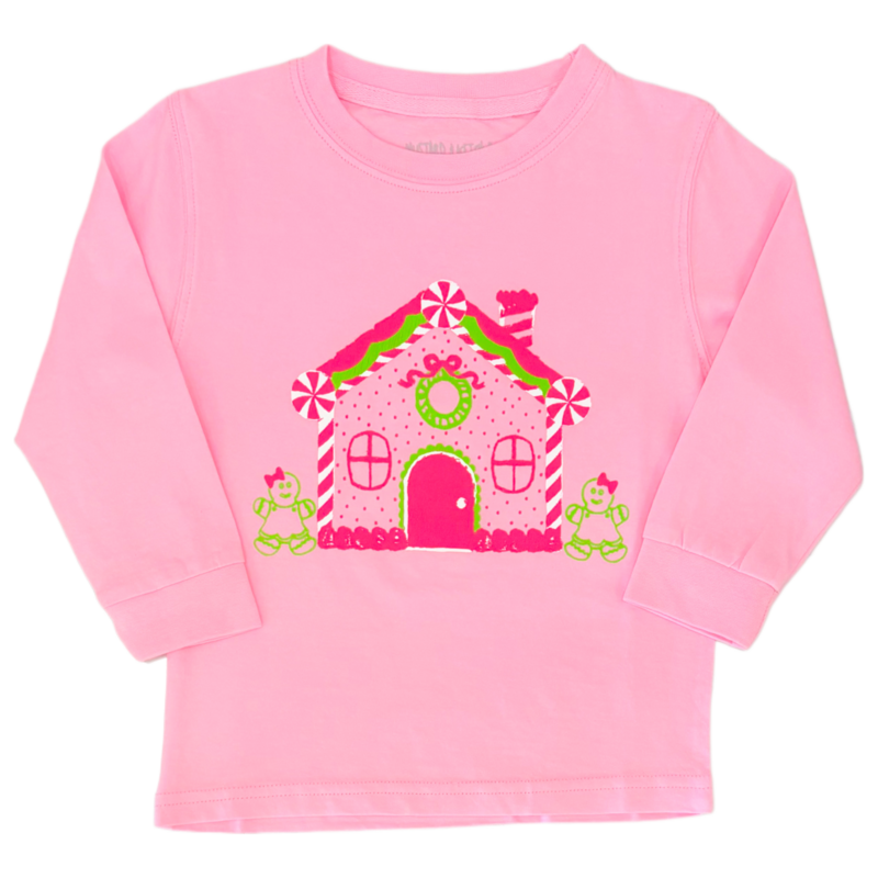 Mustard & Ketchup Mustard & Ketchup LS Pink Gingerbread House T-Shirt
