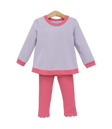 Trotter Street Kids Trotter Street Kids Reagan Pant Set - Lavender Stripe/Pink