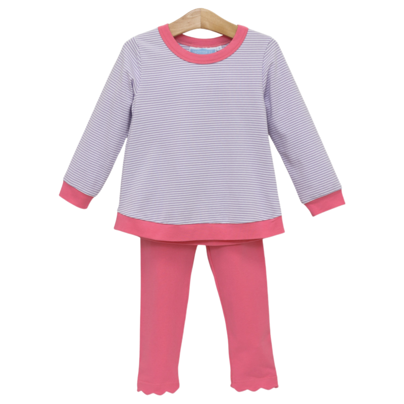 Trotter Street Kids Trotter Street Kids Reagan Pant Set - Lavender Stripe/Pink