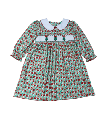 Whimsy Bay Whimsy Bay Christmas Tree Trio Smocked Dress