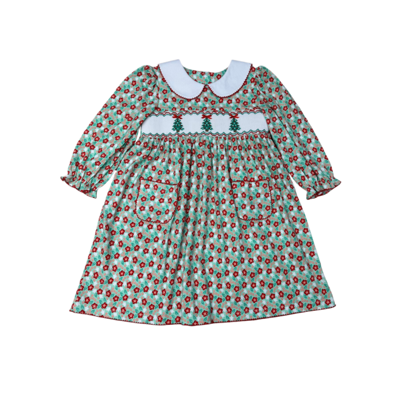 Whimsy Bay Whimsy Bay Christmas Tree Trio Smocked Dress