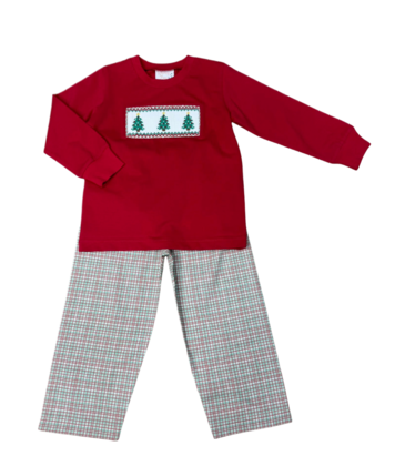Whimsy Bay Whimsy Bay Christmas Tree Trio Smocked Pant Set