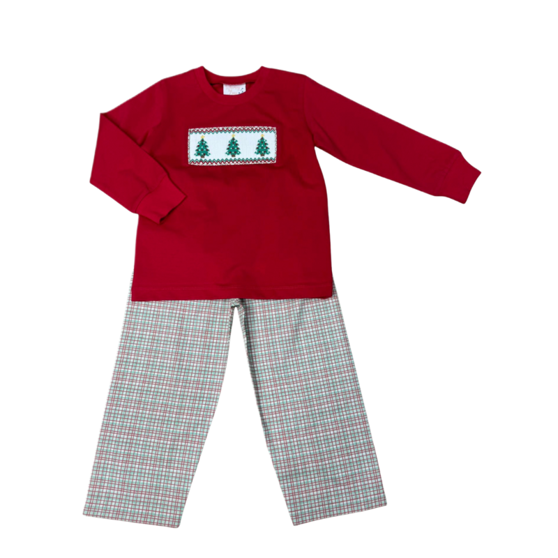 Whimsy Bay Whimsy Bay Christmas Tree Trio Smocked Pant Set